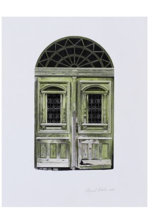 Green Door dry aquarel painting on paper by Hajnal Nikola, 80x60 cm