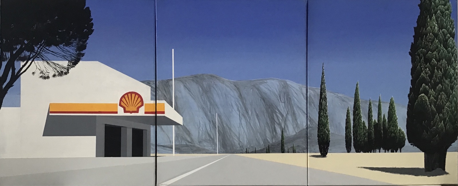 Shell Highway surreal acrylic painting by Nikola Hajnal, 50x120 cm